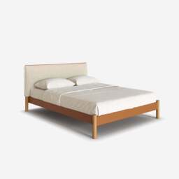 Cozy Bed - Double - Tan Vegan Leather Frame - Cream Fleece Headboard
