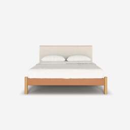 Cozy Bed - Double - Tan Vegan Leather Frame - Cream Fleece Headboard - thumbnail 4