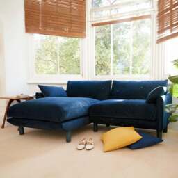 Cozy 3 Seater RH Chaise Sofa - Midnight Blue Velvet - thumbnail 2