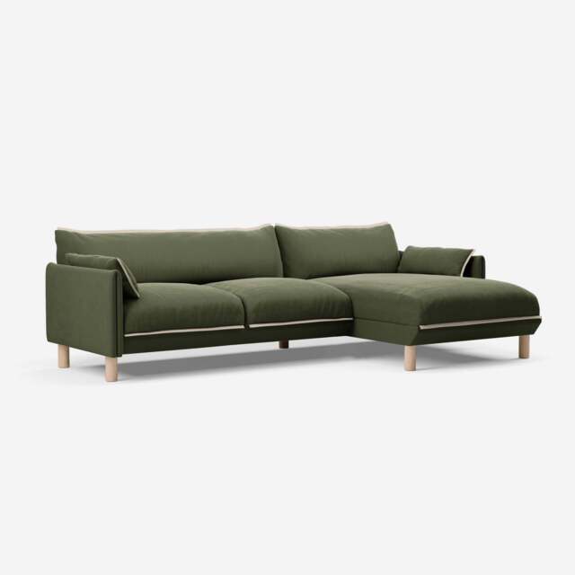 Cozy 4 Seater RH Chaise Sofa - Dark Green Velvet - image 1