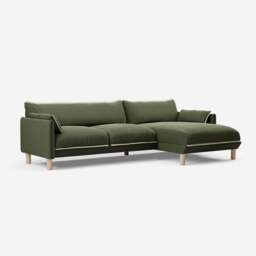 Cozy 4 Seater RH Chaise Sofa - Dark Green Velvet
