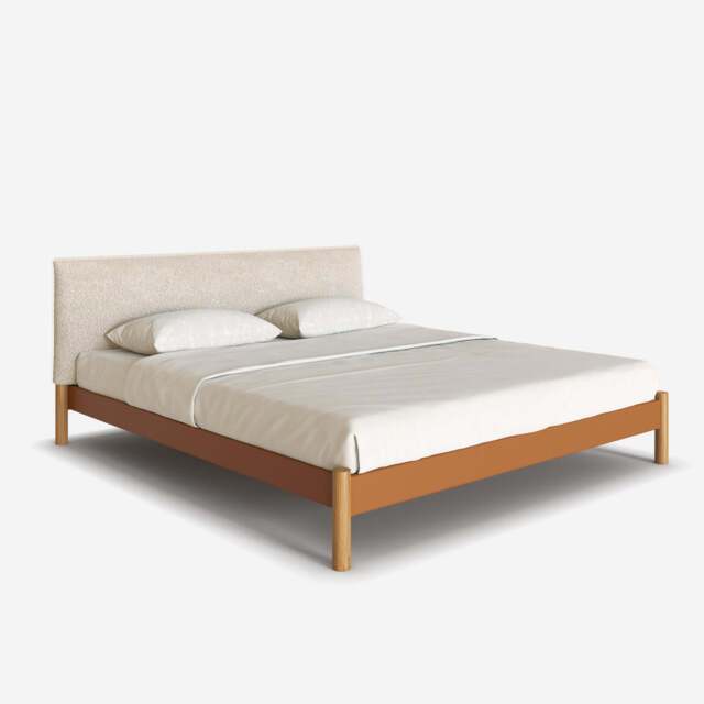 Cozy Bed - Super King - Tan Vegan Leather Frame - Ecru Boucle Headboard - image 1