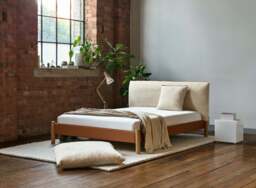 Cozy Bed - Super King - Tan Vegan Leather Frame - Ecru Boucle Headboard - thumbnail 7