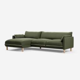 Cozy 4 Seater LH Chaise Sofa - Dark Green Velvet
