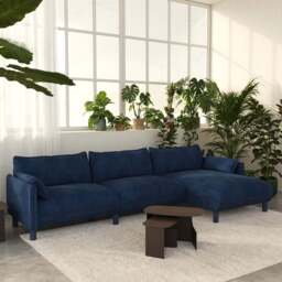 Cozy 5 Seater RH Chaise Sofa - Midnight Blue Velvet - thumbnail 2