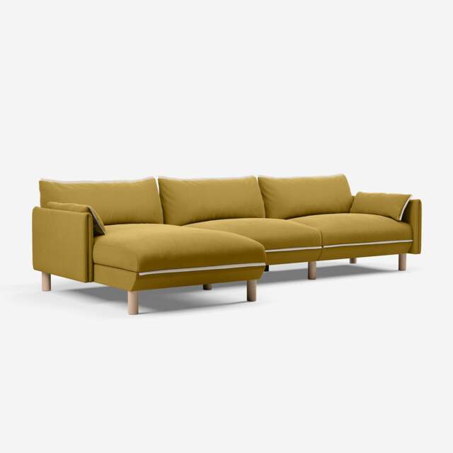 Cozy 5 Seater LH Chaise Sofa - Mustard Velvet - image 1