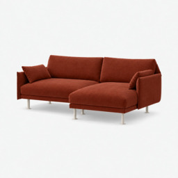 Rest 3 Seater RH Chaise Sofa - Rust Velvet