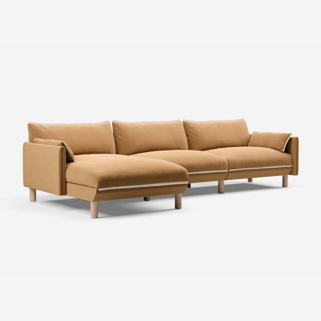 Cozy 5 Seater LH Chaise Sofa - Ochre Cotton - image 1
