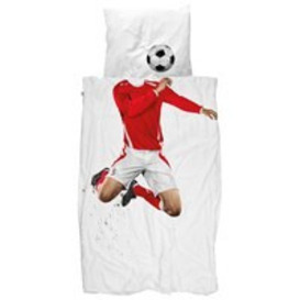 Snurk Childrens Football Duvet Bedding Set in Red - Single - thumbnail 1