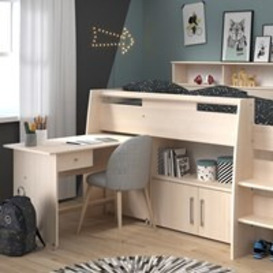 Parisot Kurt Midsleeper Cabin Bed with Desk, Storage Cupboard and Shelving - thumbnail 2