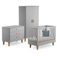 Vox Lounge Cot Bed 3 Piece Nursery Set in Light Grey & Oak - image 1