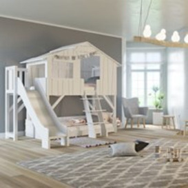 Mathy by Bols Treehouse Bunk Bed with Platform & Slide available in 3 Sizes & 26 Colours  - Single