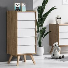 Vox Vintage Tall Chest of Drawers in a Choice of Oak or 5 Pastel Colours - - thumbnail 1