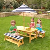 Kidkraft Outdoor Table & Bench Set with Cushions & Umbrella - Navy