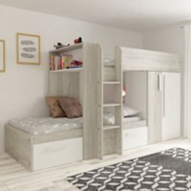 Trasman Barca Bunk Bed with Wardrobe, Shelf and Storage Drawers -