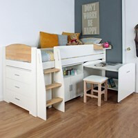 Urban Birch Mid Sleeper 1 Bed with Desk, Storage and Chest of Drawers - image 1
