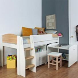 Kids Avenue Urban Birch Mid Sleeper 2 Bed with Desk and Storage - thumbnail 2