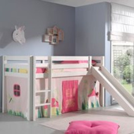 Vipack Pino Kids Mid Sleeper Bed with Slide & Curtain - White