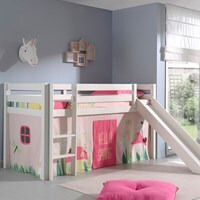 Vipack Pino Kids Mid Sleeper Bed with Slide & Curtain -
