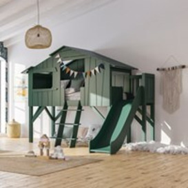 Mathy by Bols Original Treehouse Cabin Bed with Platform & Slide in 3 Sizes & 26 Colours - Single - thumbnail 1