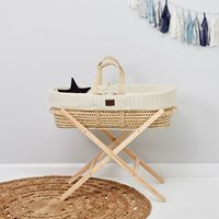 Little Green Sheep Natural Knitted Moses Basket with Mattress & Stand -