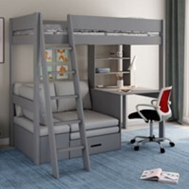 Kids Avenue Estella High Sleeper Bed with Desk and Sofa Bed in Grey -