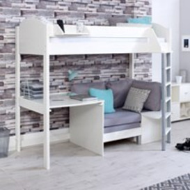 Noah Kids High Sleeper Bed in White with Desk and Sofa Bed - - thumbnail 1