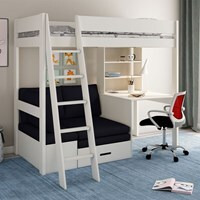 Kids Avenue Estella High Sleeper Bed with Desk and Sofa Bed in White -