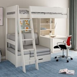 Kids Avenue Estella High Sleeper Bed with Desk and Sofa Bed in White - - thumbnail 1