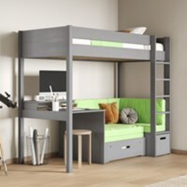 Noomi Tapio Grey High Sleeper Bed With Futon Sofa and Desk -