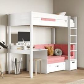 Noomi Tapio White High Sleeper Bed With Futon Sofa and Desk -