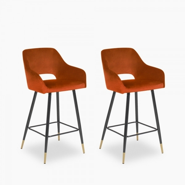 Turner Set of 2 Bar Stools, Burnt Orange Velvet
