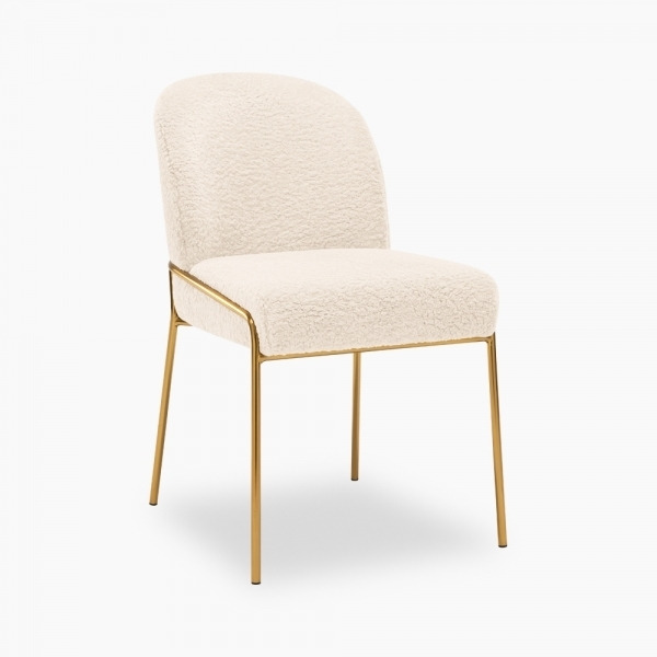 Viola Dining Chair, Ivory White Boucle & Brass Leg Colour: Brass
