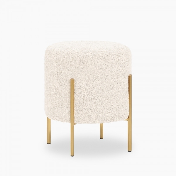 Baltimore Low Stool, Ivory White Boucle & Brass - image 1