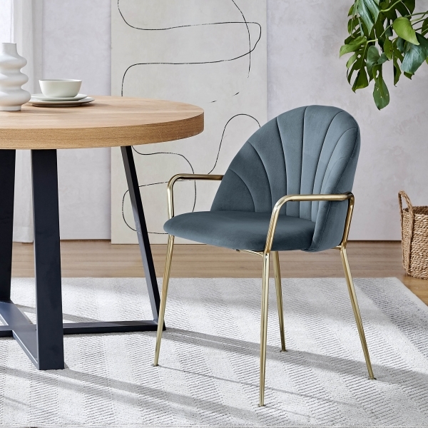 50 Off Sylvia Carver Dining Chair, Dust Blue Sustainable Velvet by