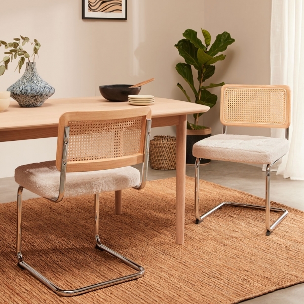 £40 Off Kenton Dining Chair, Ivory White Boucle & Chrome