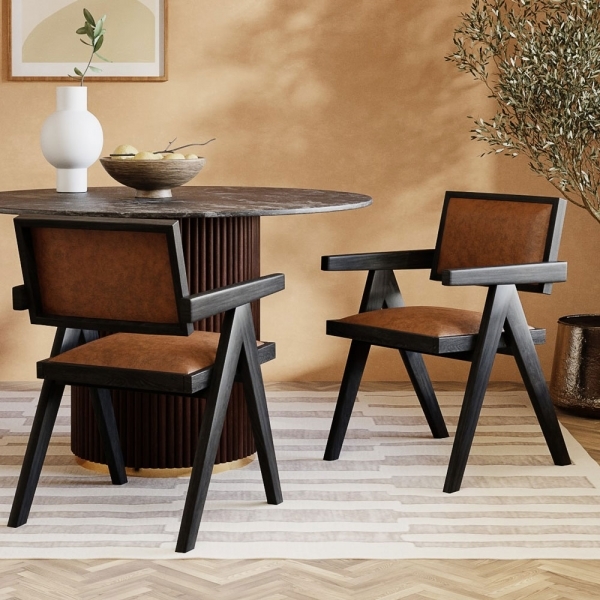 Goswell Wooden Carver Dining Chair, Vintage Tan Black by Cult