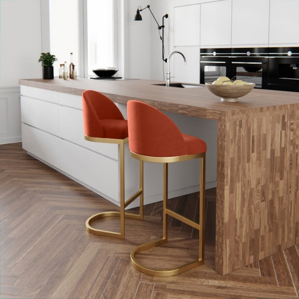 10 Off Matteo Kitchen Stool with Backrest, Burnt Orange