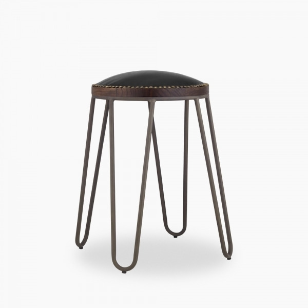 £30 Off Hairpin Low Stool, Black Studded Seat Leg Colour: Rustic - image 1