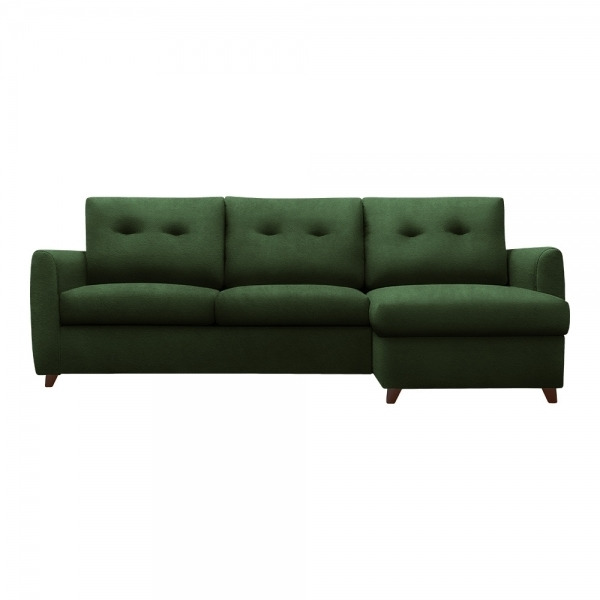 3 Seater Right Hand Chaise Sofa Bed Fabric and Leg Colour: Velvet, Forest Green, Leg  Walnut