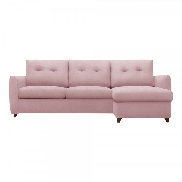 3 Seater Right Hand Chaise Sofa Bed Fabric and Leg Colour: Velvet, Blush Pink, Leg  Walnut