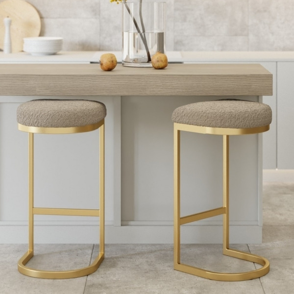 40 Off Matteo Bar Stool, Taupe Boucle Leg Colour: Brass by Cult