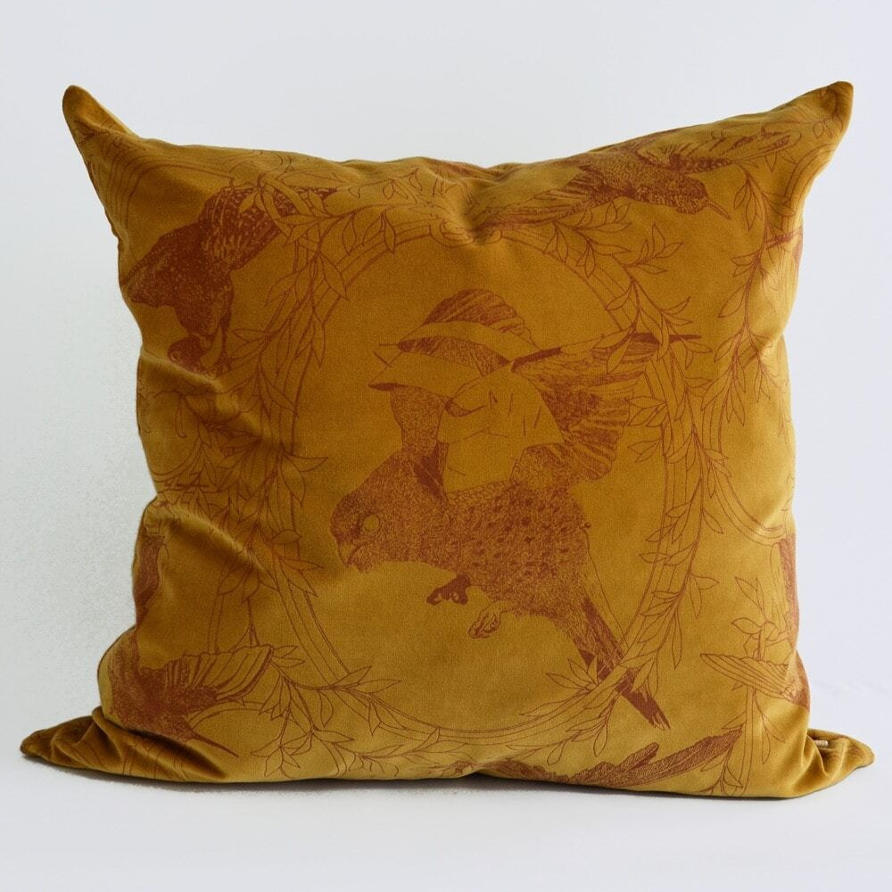 Taxidermy Birds Lux Velvet Cushion (colour: Gold)