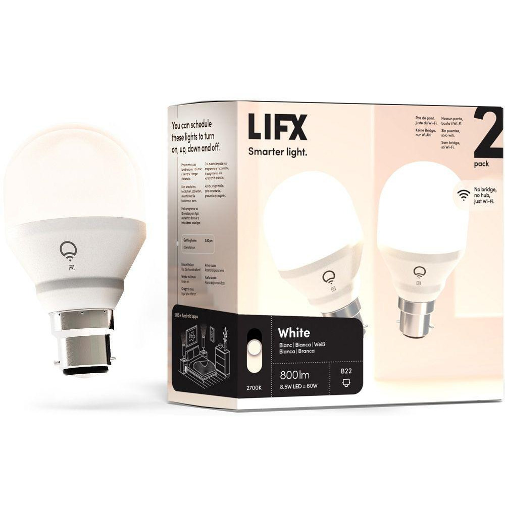 LIFX White Smart LED Light Bulb - B22, Pack of 2