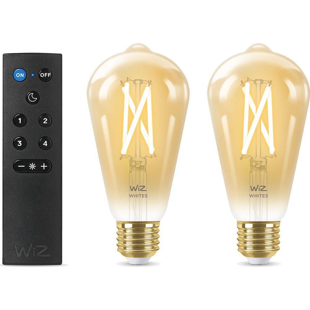WIZ CONNECTED Filament Amber Tuneable White Smart LED Light Bulb - E27, ST64, Twin Pack with Remote Control