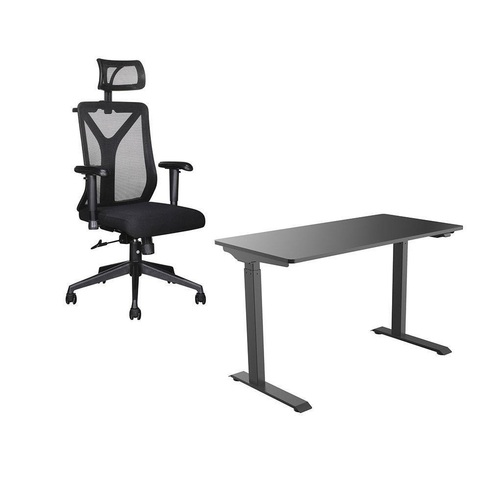 Logik LPOWER21 Height Adjustable Desk & LEXCHBK22 Tilting Executive Chair Bundle - Black