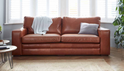 Brown Tan 3 Seater Leather Sofa -Modern Contemporary Style Medium Premium Top Grain Leather Sofa - Sloane Range