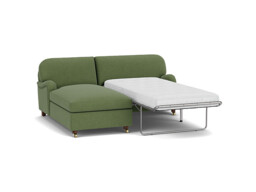 Green Linen Loveseat Sofabed With Chaise - Traditional Pull Out Single Custom Sofa Bed - Helston Range