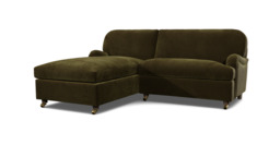 Green Linen Loveseat Sofabed With Chaise - Traditional Pull Out Single Custom Sofa Bed - Helston Range - thumbnail 1