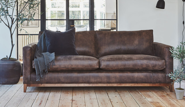 Dark Brown 4 Seater Leather Sofa -Modern Contemporary Style Large Premium Top Grain Leather Sofa - Darwin Range - image 1